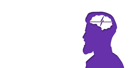 Guy or man headache concept. People silhouette. Vector medical illustration in paper cut style with shadow. mental health. Place for text. Copy space. Health care