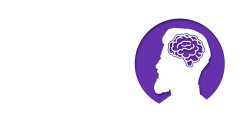 Guy or man headache concept. People silhouette. Vector medical illustration in paper cut style with shadow. mental health. Place for text. Copy space. Health care