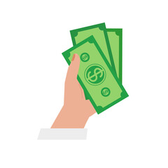 Hand holding dollar banknotes icon. Money sign, finance, currency. Simple minimalist flat design.Isolated.Vector illustration