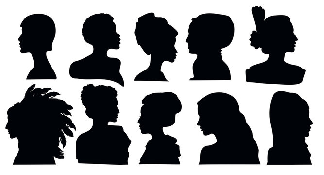 Silhouette profile group of a women of diverse culture. Diversity multi-ethnic and multiracial people set. Diversity multi-ethnic and multiracial people. Women profile. Vector Illustration