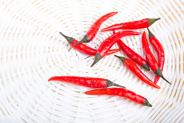 Red pepper chili on the background of a light tablecloth