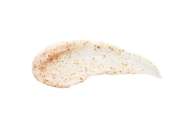 Drop shaped organic homemade body scrub smear with brown grains cosmetic product isolated on white...