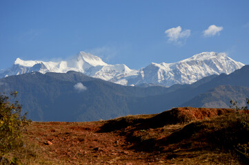 landscape of mountain Annapurna with sky