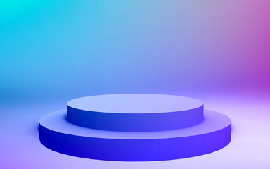 3d purple blue neon light cylinder podium minimal studio gradient dark colors background. Abstract 3d geometric shape object illustration render. Display for nightclub party and technology product.