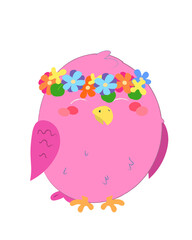Pinl bird with flowers