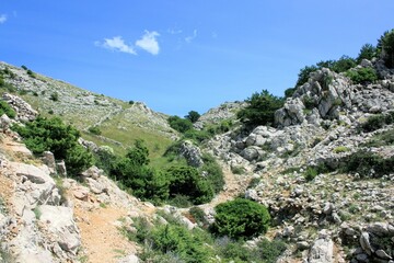 Hiking trail in the moutains near Baska, island Krk, Croatia