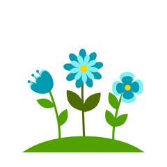Vector summer clip-art. Picture of three blue flowers in a clearing.