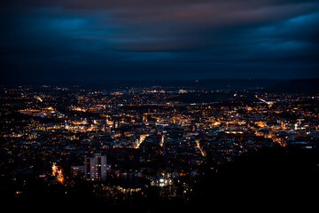 Night city panorama of Stuttgart, Germnay, skyline