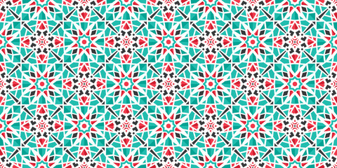 Seamless texture with turquoise arabic ornament. Vector border pattern