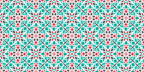 Seamless texture with turquoise arabic ornament. Vector border pattern