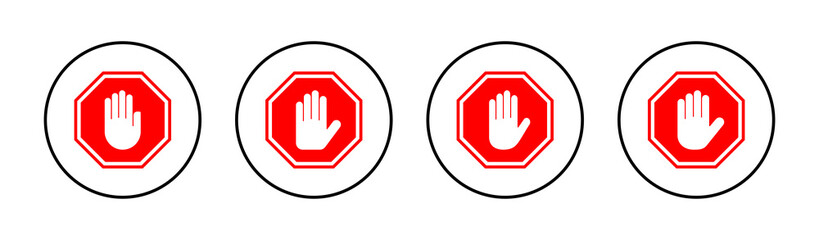 Stop icons set. stop road sign. hand stop sign and symbol. Do not enter stop red sign with hand