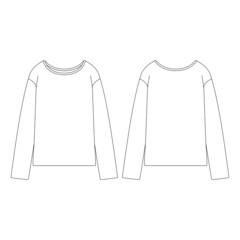 Template women ribbed boat neck sweater vector illustration flat design outline clothing collection - obrazy, fototapety, plakaty