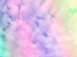 beauty sweet pastel pink yellow colorful with fluffy clouds on sky. multi color rainbow image. abstract fantasy growing light