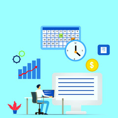 flat illustration of a business man analyzing work and finances so that the company's targets can be achieved well