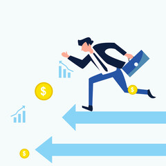 flat illustration of success in achieving business targets running and winning awards and prizes for achievements in work and business