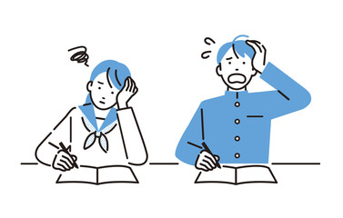 勉強をする中学生の男女セット