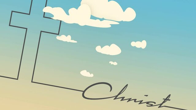 Christ name in thin lines style. Animated cloudscape