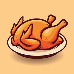 Whole roasted chicken on a plate image vector