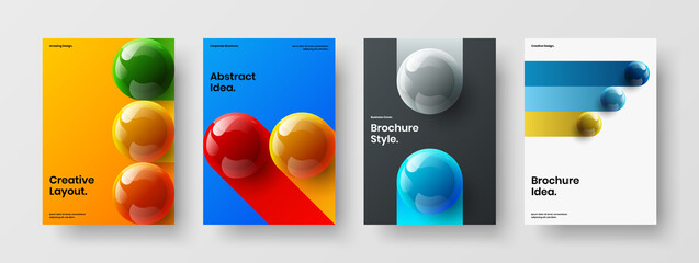 Bright booklet design vector template composition. Colorful realistic spheres placard concept collection.