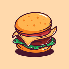 Beef burger with cheese cute image vector