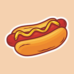 Illustration of delicious hot dog with sausage patties and yellow mustard 