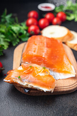 salmon slightly salted ready to eat fresh portion dietary healthy meal food diet still life snack on the table copy space food background rustic top view keto or paleo pescatarian diet
