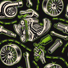 Auto parts seamless background in graffiti style, this design can be used as wallpaper for a car service or a garage, or as a fabric print