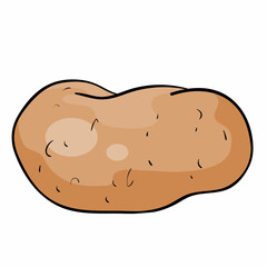 single potato in brown color, cartoon illustration, isolated object on white background, vector,