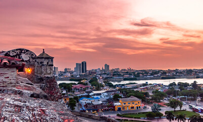 Fototapeta na wymiar View on sunset over Cartagena in Colombia