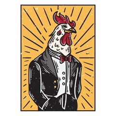 illustration of a chicken man wearing a tuxedo