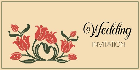 Vintage invitation,coupon,voucher with floral embroidery. Wedding invitation card design.