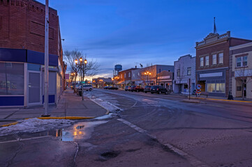 Evening view of downtown Drumheller, Alberta, Canada