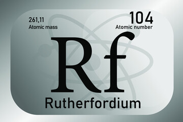 Vector illustration of a sign, symbol of the Rutherfordium atom, an element of the periodic table.