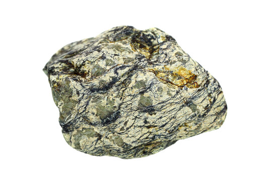 Natural rough serpentinite stone from Southeast Asia on white background, a metamorphic rock composed of serpentine group minerals (Antigorite, Lizardite, and Chrysotile)