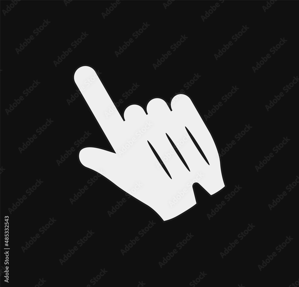 Poster hand cursor in glove. digital pointer for selecting online actions and turning on computer vector pr