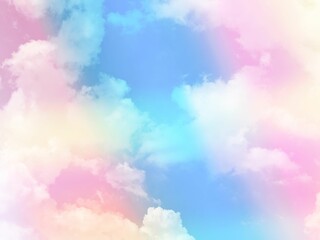 Plakat beauty sweet pastel pink blue colorful with fluffy clouds on sky. multi color rainbow image. abstract fantasy growing lights