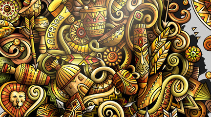 Africa hand drawn doodle banner. Cartoon detailed flyer.