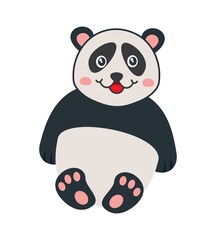 Cute young panda sitting with a smile on a white background