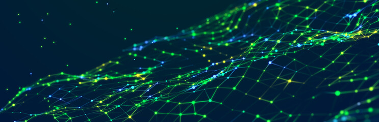 Digital technological background. Abstract structure with connected dots and lines. Big data. 3D rendering.