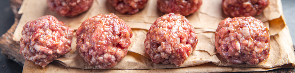 meatballs raw meat beef pork chicken fresh portion dietary healthy meal food diet still life snack...