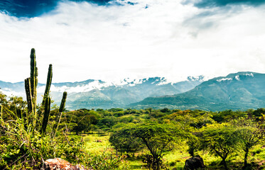 View on landscape of the Andes on Camino real by Barichara, Colombia