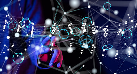 Global network. Blockchain. 3D illustration. Neural networks and artificial intelligence. Abstract