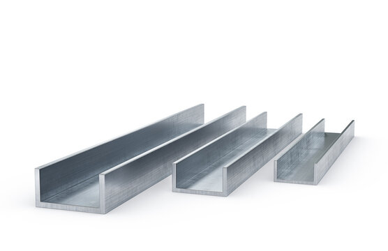 Steel channel beam on a white background. 3D rendering
