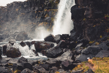 Cascata di Oxararfoss nel parco nazionale di Thingvellir, Islanda