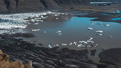 Vista della lingua del ghiacciaio Svínafellsjökul nel parco nazionale di Vatnajokull