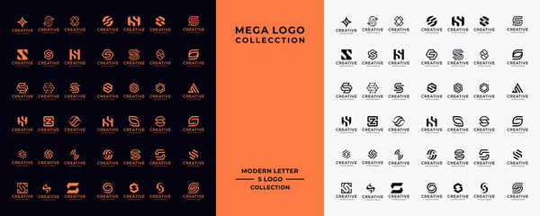 Mega letter S logo template. black and white background. icons for business of digital, technology, finance, luxury, Etc - obrazy, fototapety, plakaty