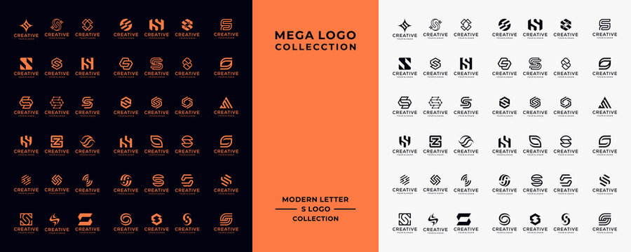 Mega letter S logo template. black and white background. icons for business of digital, technology, finance, luxury, Etc