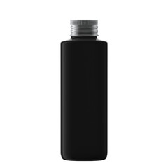 Square Black Plastic Bottle Cosmetic with Screw Cap Isolated