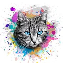 Poster abstract colorful cat muzzle illustration, graphic design concept © reznik_val