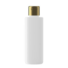 Square Plastic Bottle Cosmetic with Gold Open Cap Isolated